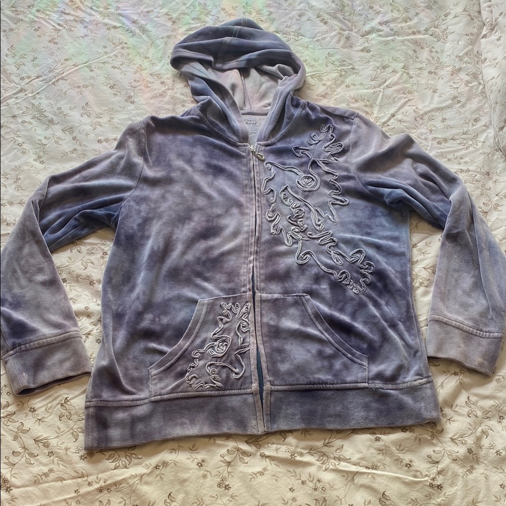 Style & Co Blue Plush Jacket with Floral Embroidery